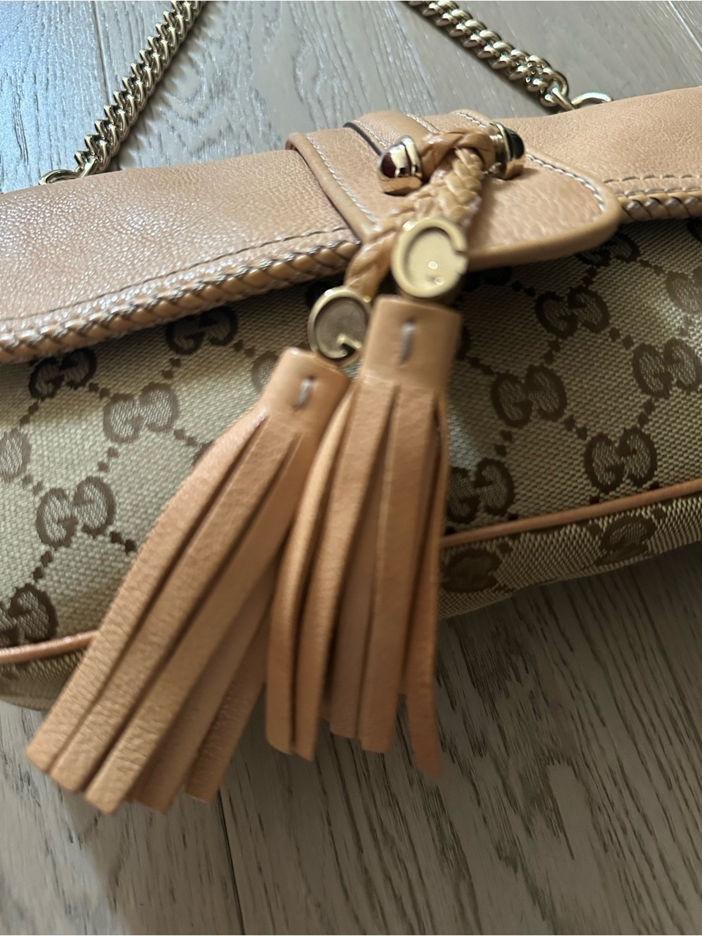 Gucci Marrakech GG Monogram Tassel Baguette Chain Shoulder Bag Entrupy COA - Picture 7 of 16